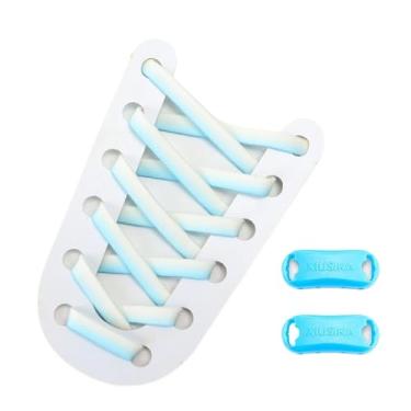 Imagem de Fashion white Matching colors Elastic shoelaces men and women 8MM wide flat Quick shoelaces sneakers No tie Shoe laces(Light BLue)