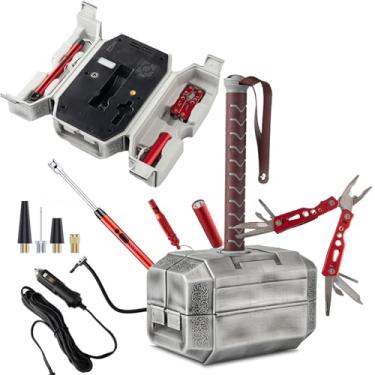 Imagem de Bomba de ar elétrica com acessórios Thor Hammer Toolbox, compressor de ar portátil de 100 PSI com bateria de 4000 mAh para bicicletas e carros, pneus, bolas, colchões de ar, presente inovador para