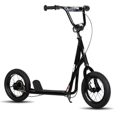 Imagem de JOYSTAR Patinete para crianças de 5 a 9 anos com roda dianteira e traseira de 30,5 cm, freio em V traseiro e guidão ajustável, scooter juvenil para interior e exterior, preta