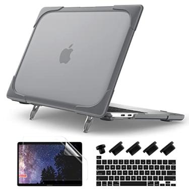 Imagem de Batianda Capa resistente para MacBook Pro de 13 polegadas versão 2022 2020 A2338 M2 M1 A2289 A2251, suporte ergonômico dobrável (comporta 10 kg) capa à prova de choque translúcida fosca com peças de