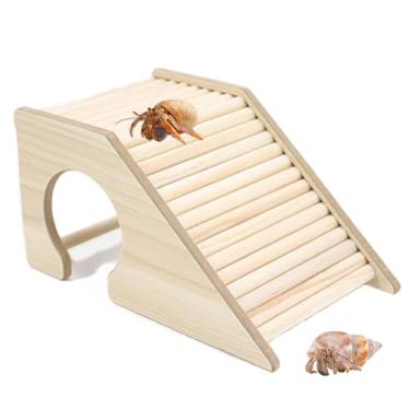 Imagem de Esconderijo de caranguejo eremita com rampa, brinquedos de escalada de caranguejo eremita de madeira, furo único, aquários, escada, ponte, rampa, brinquedo para caranguejo eremita, hamsters, rato