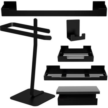 Imagem de Kit de Acessórios Para Banheiro Preto 6 peças Adesivo F.Oslo - FassinS