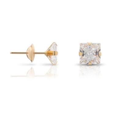 Imagem de Brinco de Ouro 18k Pedra Zircônia Quadrada de 5mm - Adriajp Joias, Bra