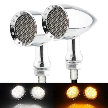 Imagem de TSUNG 2 peças de indicador de pisca-pisca LED de LED com luz âmbar branca SMD para bicicleta de rua Cruiser Chopper Bobber Cafe Racer (SMD-Chrome-White & Amber)