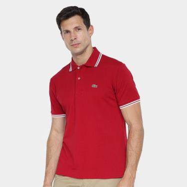 Imagem de Camisa Polo Lacoste Casual Masculina, Vinho, Branco, M