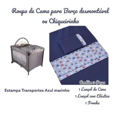 Imagem de Kit Roupa de Cama para Berço Desmontável Portátil Chiqueirinho 3 Peças