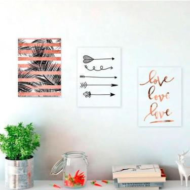Imagem de Kit 3 Quadros Decorativos Love em tons Rose Quarto Sala Recepção - Lop