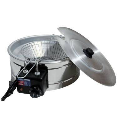 Imagem de Fritadeira Elétrica Industrial Tacho Redondo 5L c/ Tampa - 220 - Frituras, pastéis, coxinhas, kibes, frango frito - Fritadeira com Tampa