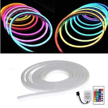 Imagem de Fita Neon Mangueira Led RGB Flexível De Silicone 16 Cores 5M 12V Com C