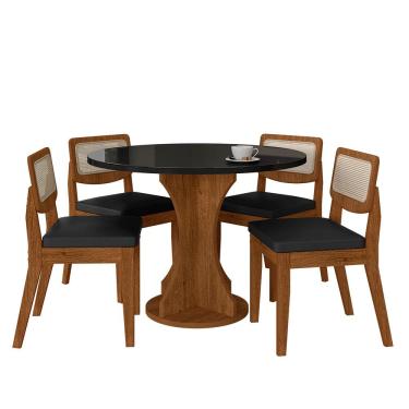 Imagem de Mesa Com 4 Cadeiras Redonda C/vidro Santorini Fre/pto/cor.preto - M.a