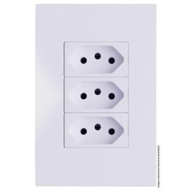 Imagem de Conjunto Tomada Tripla 20A 4X2 Recta Branco Brg11228-3Br - Blux Recta 