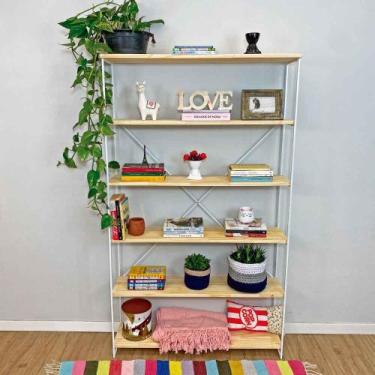 Imagem de Estante de Ferro e Madeira Industrial Ample 6 Prateleiras Natural e Br