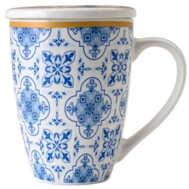 Imagem de Xícara Caneca de Porcelana para Chá 310ml com Tampa e Infusor Inox Lis