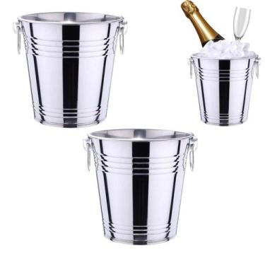 Imagem de 2 Baldes De Gelo Aço Inox Para Champagne e Bebidas 4 Litros - Fx
