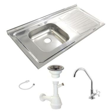 Imagem de Pia Inox Fabrinox PSD1000E 100x52cm, cuba esquerda, kit completo
