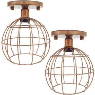 Imagem de 2 Lustres Teto Plafon Industrial Aramado Globo Retrô Luminária Vintage