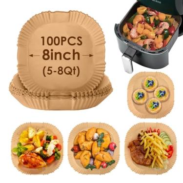 Imagem de Forro de papel descartável Air Fryer, 100 peças de forros de fritadeira de ar, forros de papel pergaminho antiaderentes quadrados, papel de padaria à prova de gordura para fritadeira a ar para forno no micro-ondas, à prova de óleo, grau alimentício (20,6 cm)