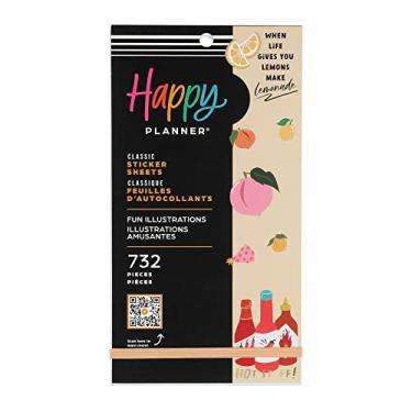 Imagem de Pacote de adesivos Happy Planner para calendários, diários e agendas, acessórios multicoloridos para scrapbook, tema de ilustrações divertidas, tamanho clássico, 30 folhas, 732 adesivos no total