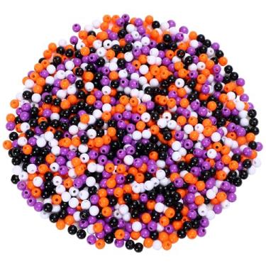 Imagem de UPINS 1500 peças de contas de Halloween para fazer joias, pulseiras, artesanato, 6 mm, espaçador, cabelo, pônei, contas redondas de plástico, pingentes pequenos, laranja, roxo, preto, branco, faça