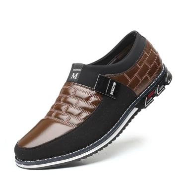Imagem de Mocassins masculinos, modernos, masculinos, casuais, confortáveis, sapatos de caminhada Oxford para negócios, trabalho, escritório, vestidos, Marrom, 46