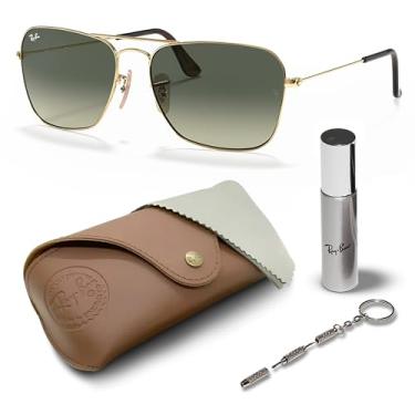 Imagem de Ray-Ban RB3136 CARAVAN Óculos de sol quadrados com kit de óculos – protetores de nariz ajustáveis – Óculos de sol quadrados, Armação dourada polida Arista | Lente gradiente cinza, 58mm