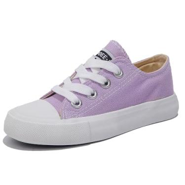 Imagem de OPOEE Sapatos infantis para meninos e meninas cano baixo com cadarço infantil sapatos de lona de volta às aulas sapatos brancos pequenos tênis infantis adolescentes médio e grande crianças skate