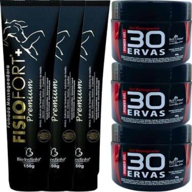 Imagem de Kit 3 Gel 30 Ervas Power 300g + 3 Pomada Massageadora Fisiofort Premiu