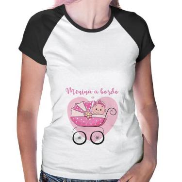Imagem de Baby Look Raglan Menina a bordo - Foca na Moda, Branco, Preto, GGG