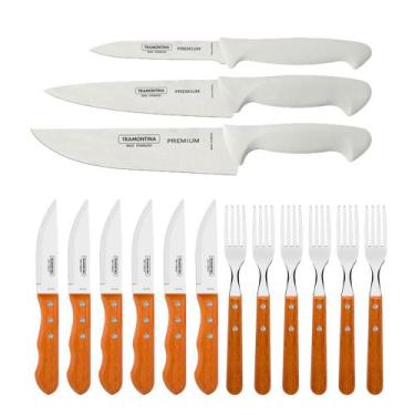 Imagem de KIT - Faqueiro Premium 3 Peças + 1 Jogo de Churrasco 12 Peças Dynamic 
