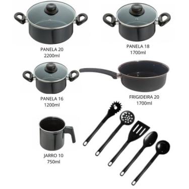 Imagem de Jogo Panelas 10 peças Aço Vítreo Preto Cerâmica Indução JJB - JJB Util