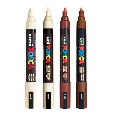 Imagem de Kit 4 Posca PC-5M Marrom, Marrom Cacau, Marfim, Bege Uniball - Uni-bal