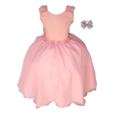 Imagem de Vestido Infantil Luxo Meninas Liso Daminha Formal Com Tiara - Pingo de