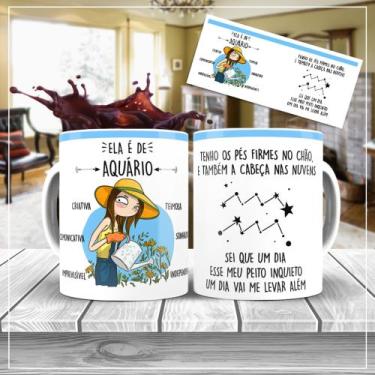 Imagem de Xícara Branca Porcelana Signo Aquário + Caixinha - RYLLO