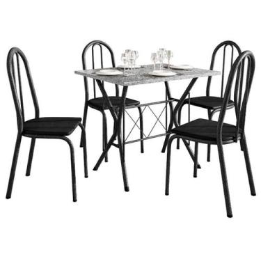 Imagem de Mesa de Jantar Bruna 100x60 cm com Granito Ocre Itabira com 4 Cadeiras