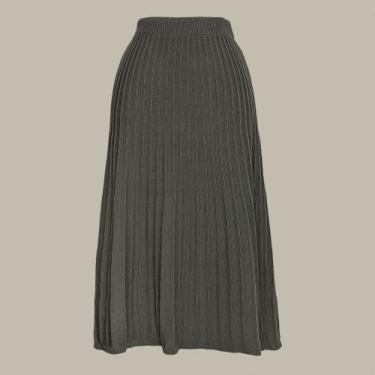 Imagem de Saia Plissada Midi Tricot Feminina - Michele Tricot, G, Verde bosque