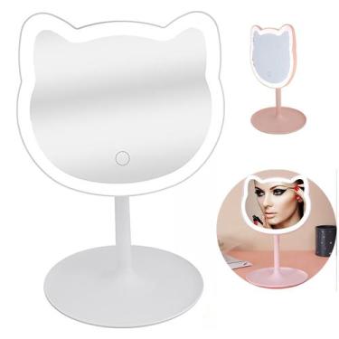 Imagem de Espelho De Mesa Gatinho Maquiagem Led Touch Articulado USB - Kadê, Bra