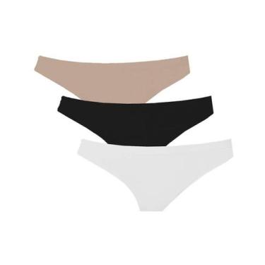 Imagem de Kit 3 Calcinhas Trifil C04404 Biquíni, Branco, Preto, Macadâmia, EG