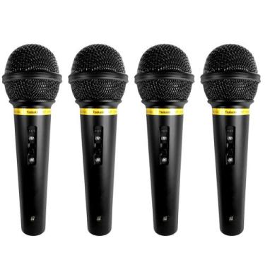 Imagem de 4 Microfones Profissional com Fio p/ Igrejas Apresentações e Caixas Am