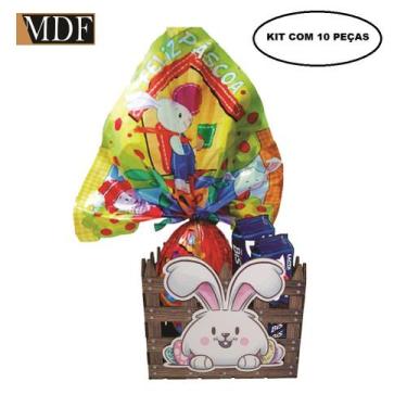 Imagem de Cesta com Cercado e Aplique Coelho Deitado Páscoa Kit 10 Un. 15X15x12 