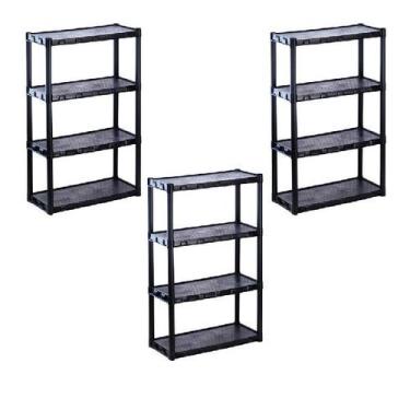 Imagem de kit 3 estantes plástica pretas com 4 prateleiras agraplast - CRB, pret