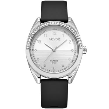 Imagem de GEDIYAR Relógio feminino de quartzo com strass, pulseira de silicone, impermeável, moderno, casual, esportivo, analógico, presente para mulheres, enfermeiras, enfermeiras, G722 prata preta, GEDIYAR