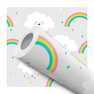 Imagem de Papel de Parede Adesivo Arco Íris Nuvem Chuva de Amor Infantil Bebê Mo