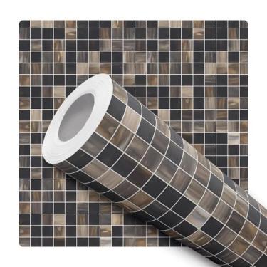 Imagem de Papel De Parede Adesivo Lavável Cozinha Pastilhas de Vidro Marrom Banh