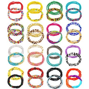 Imagem de TOBENY 32 peças de correntes de cintura para mulheres coloridas de verão, correntes de umbigo com contas, bijuterias, cintura africana elástica, conjunto de corrente corporal, plástico, Liga metálica.