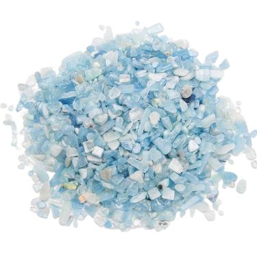 Imagem de PowerTRC Lascas de pedra polida de água-marinha | lascas decorativas de pedra triturada em forma irregular | 450 g