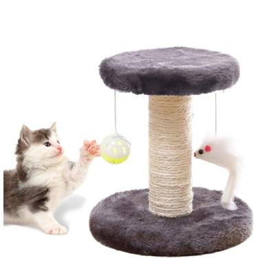 Imagem de Poste arranhador para gatos e torre de sisal natural para gatos pequenos com poleiro redondo e bola de pelúcia feito para gatos pequenos, árvore de relaxamento de gatinhos - cinza