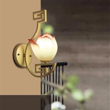Imagem de Lâmpada de parede de lótus contemporânea Criatividade retrô Sala de estar chinesa Quarto de estudo Villa Hotel Corredor de sala de chá LED Luz decorativa (Estilo 14)