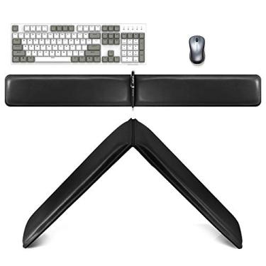 Imagem de MAIDERN PU Leather Waterproof Keyboard Mouse Wrist Support Pad, Lengthen Foldable Memory Foam Keyboard Wrist Rest Pad for Office, Home Office, Desktop Computer, Gaming Keyboard (Black PU Leather)