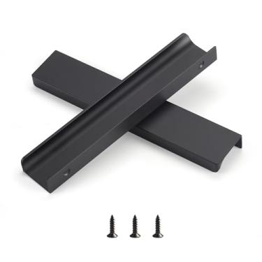 Imagem de sunlithor Puxador de dedo para armários puxadores de gaveta de cozinha cômoda de porta de baixo perfil banheiro longo armário puxadores de alumínio pacote com 10 preto 20 cm fácil instalação