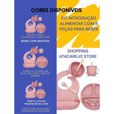 Imagem de Kit 8 Peças Refeição Bebê Prato Babador Copo Talher Silicone - SHOPPIN